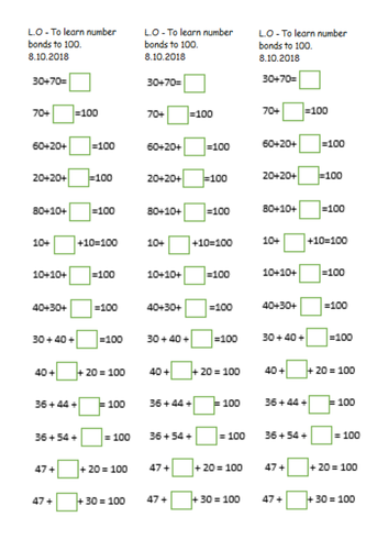 Number Bonds to 100