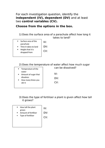 Variables in Science DIFFERENTIATED KS3 or KS4 independent dependent and control variables FULL