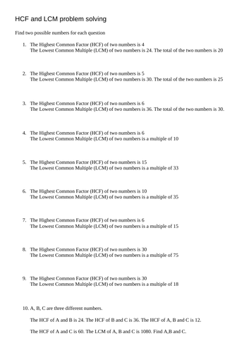 HCF and LCM problem solving