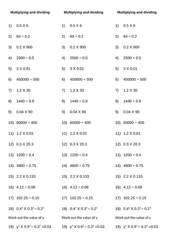 Multiplying and dividing mash up including decimals
