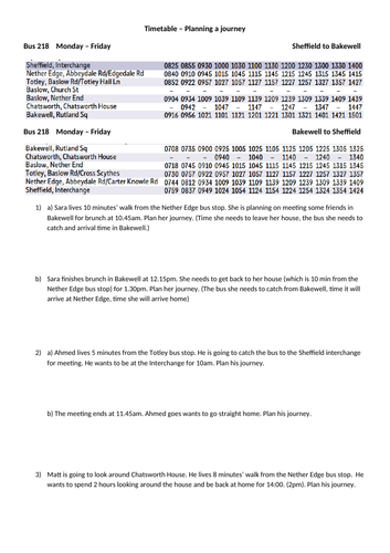 Time, reading timetables, planning a journey