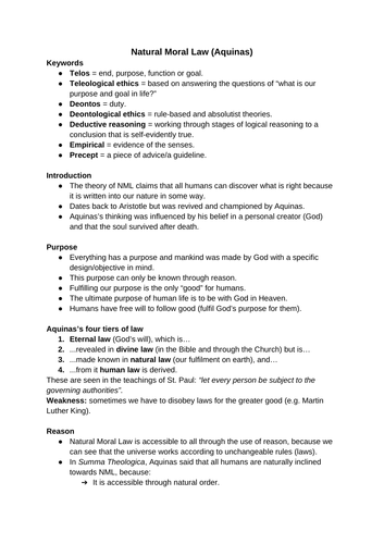 Natural Moral Law (AS/A Level religious studies) - AQUINAS
