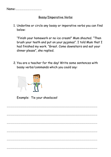 Bossy Verbs Year 1 Worksheet