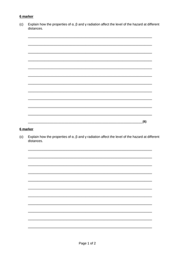 NEW AQA Radioactivity with ANSWERS 6 mark exam practise and Afl