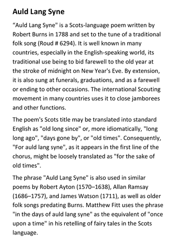 Auld Lang Syne Handout