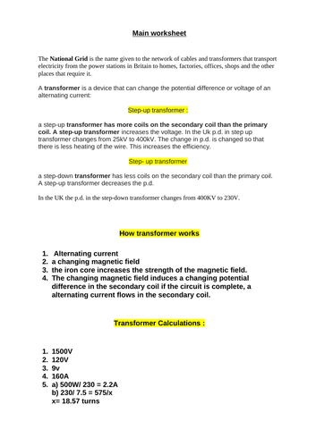 Transformer GCSE 9-1 revision