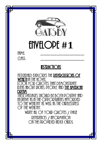 The Great Gatsby - envelope instructions