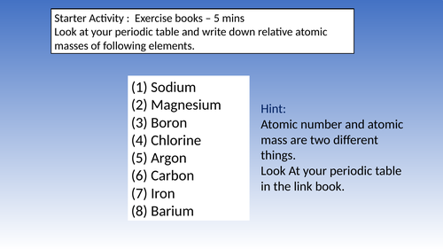 GCSE AQA C4 .1 Relative Masses and Moles - Lesson Plan and Worksheet