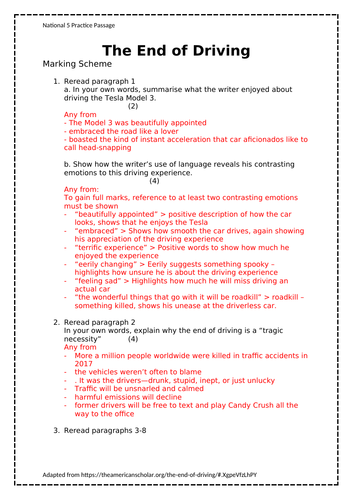 National 5 RUAE Practice Paper - The End of Driving