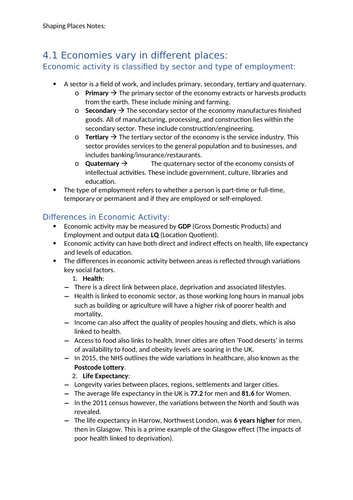 Regenerating Places Notes - Edexcel A-Level Geography