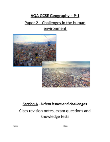 AQA Geography GCSE -Urban issues and challenges student revision work booklet