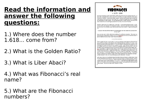 Fibonacci Type Sequences Lesson and Resources