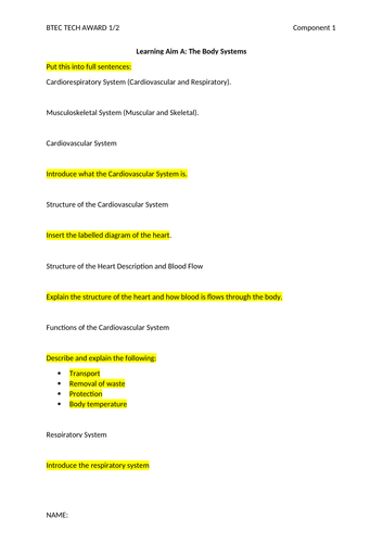 BTEC Tech Award in Sport Student Template- Component 1(LAA, LAB, LAC)