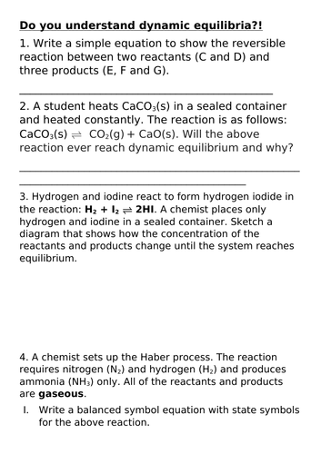 Dynamic equilibria question sheet