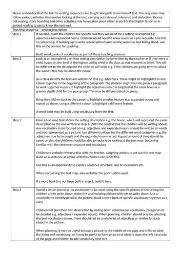 medium term plan teaching sequence setting description KS1 / lower KS2