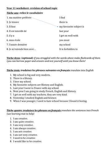 Le collège French GCSE worksheet