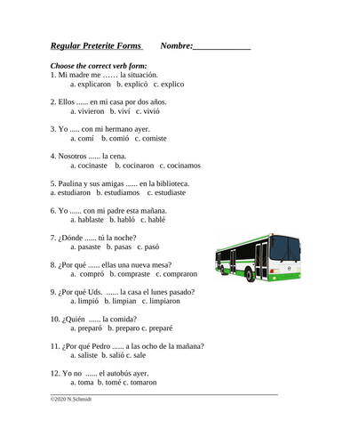 REGULAR Preterite Multiple Choice Worksheet (Pretérito) | Teaching