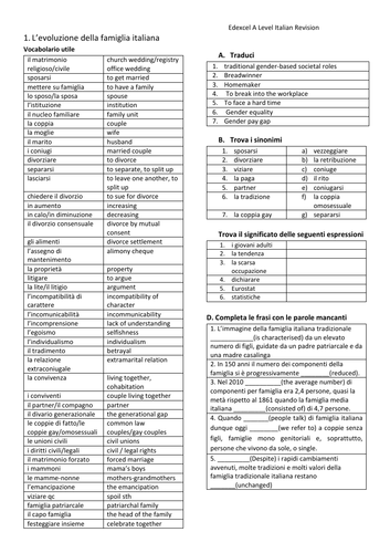 NEW A-LEVEL ITALIAN Vocabulary list with exercises