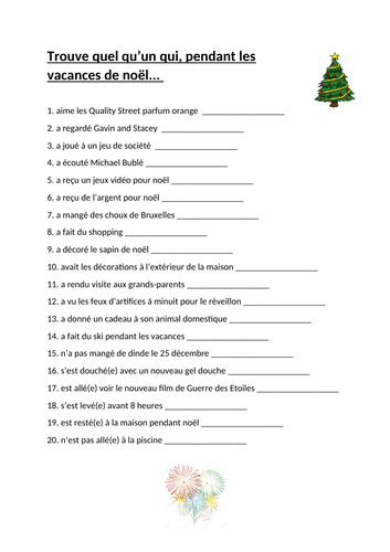 Trouve qqn qui - Find your partner - post-Christmas edition - perfect tense