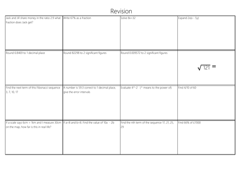 Revision Sheet Set (foundation)
