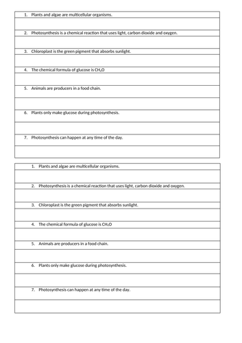 Photosynthesis, Starch Test and Structure of Leaf DIFFERENTIATED with ANSWERS KS3 Bundle