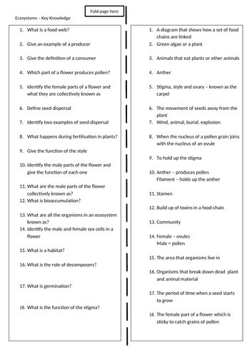 AQA Activate Key Knowledge Revision Year 7