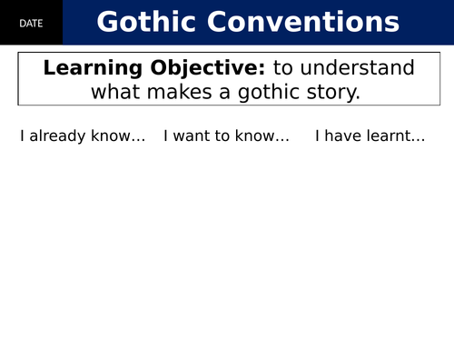 Introduction to Gothic Conventions and  Short Stories - Low Ability