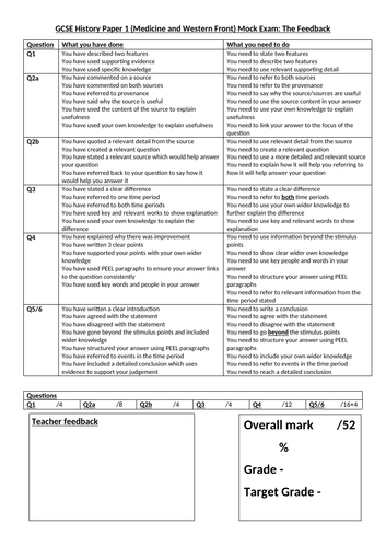 Paper 1, 2 and 3 feedback sheets
