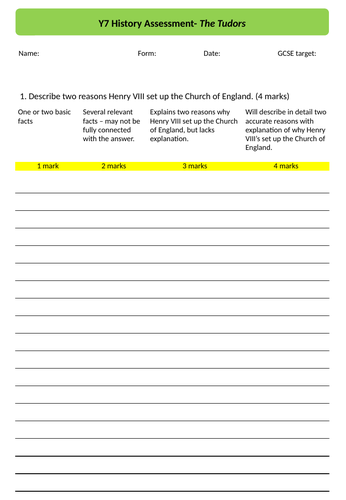 Tudors end of topic assessment
