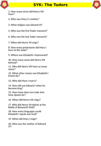 Tudors 20 question quiz