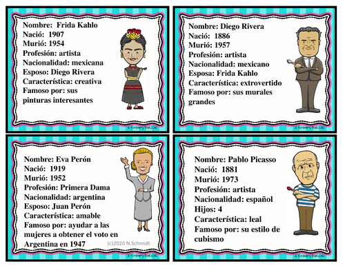 Hispanic Leaders Character Cards: Hispanic Heritage Month (ENGLISH Version)