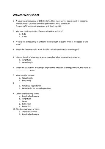 Waves GCSE worksheet