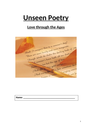 Unseen Poetry Love through the Ages Booklet (AQA A-Level)