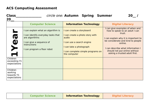 Computing Skills Progression/ Assessment Grid