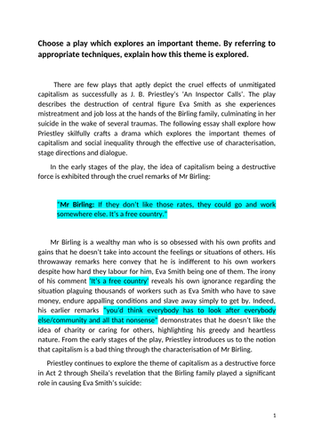 NAT 5 English Critical Essay: An Inspector Calls (Marked 19/20)