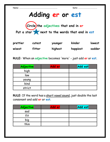 Words Ending In Er And Est Teaching Resources