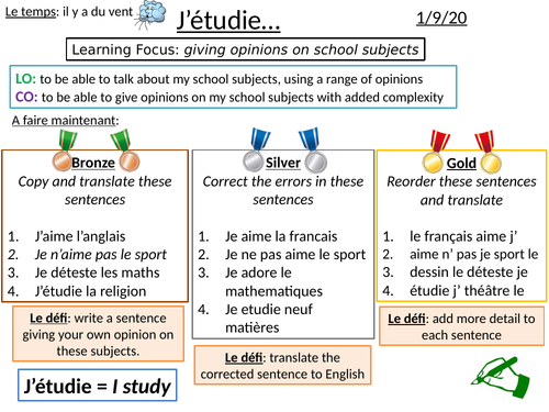 Les matières scolaires - Year 7 opinions