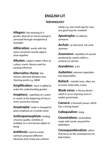 Edexel Alevel English Literature: Key terminology