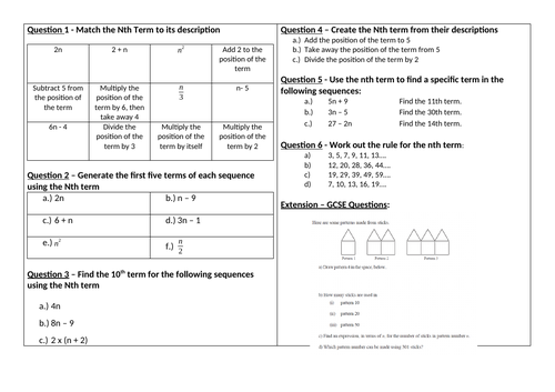 Nth Term Worksheet