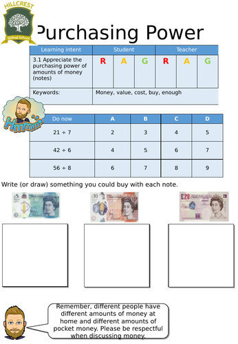 AQA entry level - money sheets