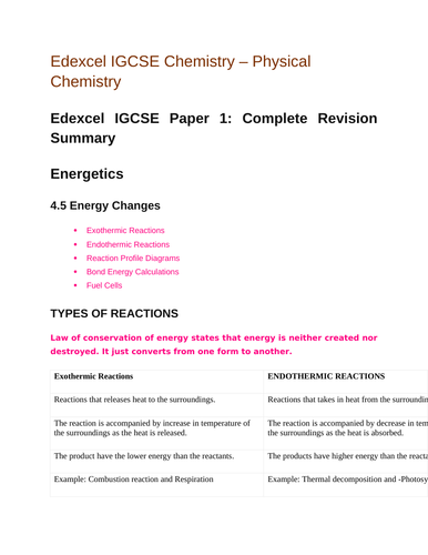 Edexcel IGCSE Chemistry - Physical Chemistry