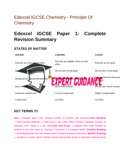 Edexcel IGCSE |Chemistry |Principle Of Chemistry| Complete Revision Summary