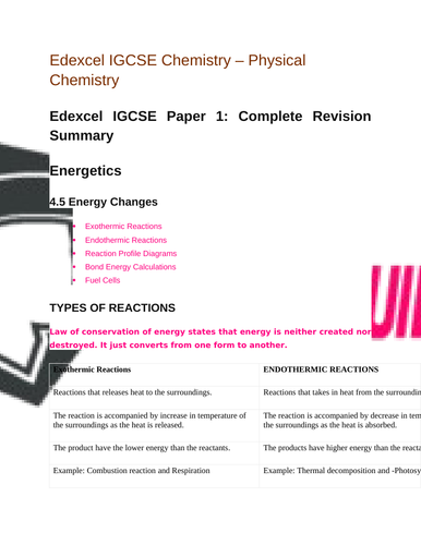 Edexcel IGCSE |Chemistry| Physical Chemistry |Complete Revision Summary