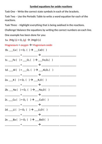 Metal oxides / reactions