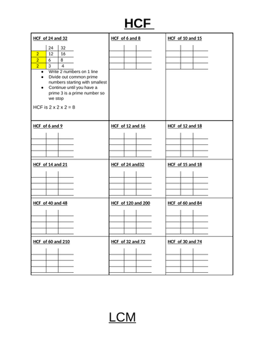 HCF and LCM