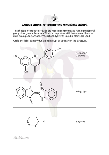 Identify functional groups in coloured dyes