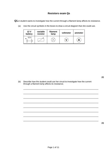 AQA KS4 P2 Combined higher - Ohmic and non-ohmic resistors