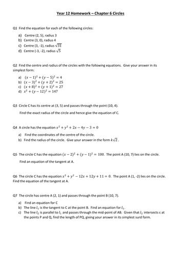 A Level Ch 6 Circles Questions