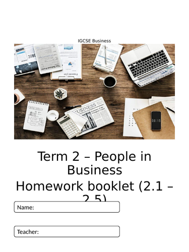 IGCSE Business People in Business 2.1 - 2.5 Homework Booklet
