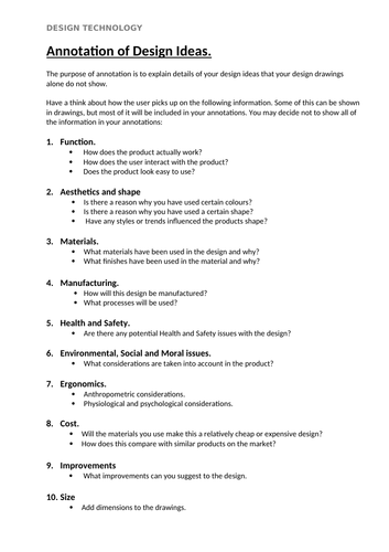 Design Technology - Annotation of Design  Ideas